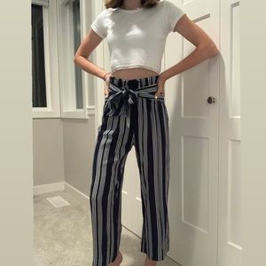 Abercrombie & Fitch blue and white paper bag pants
